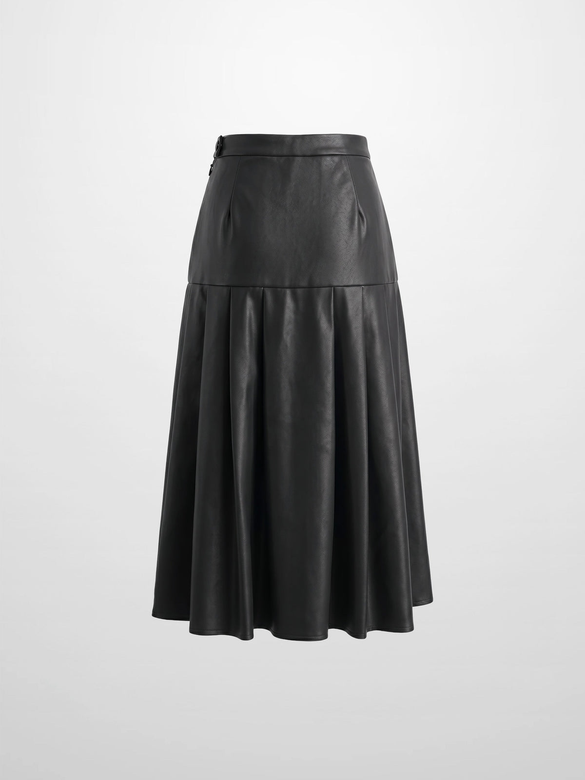 Yoke Faux Leather Pleat Skirt - Black