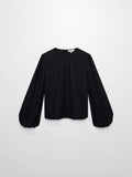 Bubble Sleeve Taffeta Top-Black