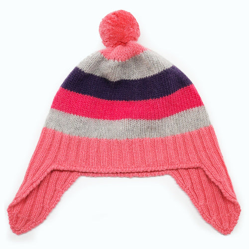 BABY STRIPED EARFLAP WITH POM POM