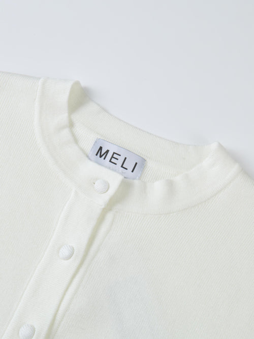 Basic Crew Knit Cardigan 17"- Cream