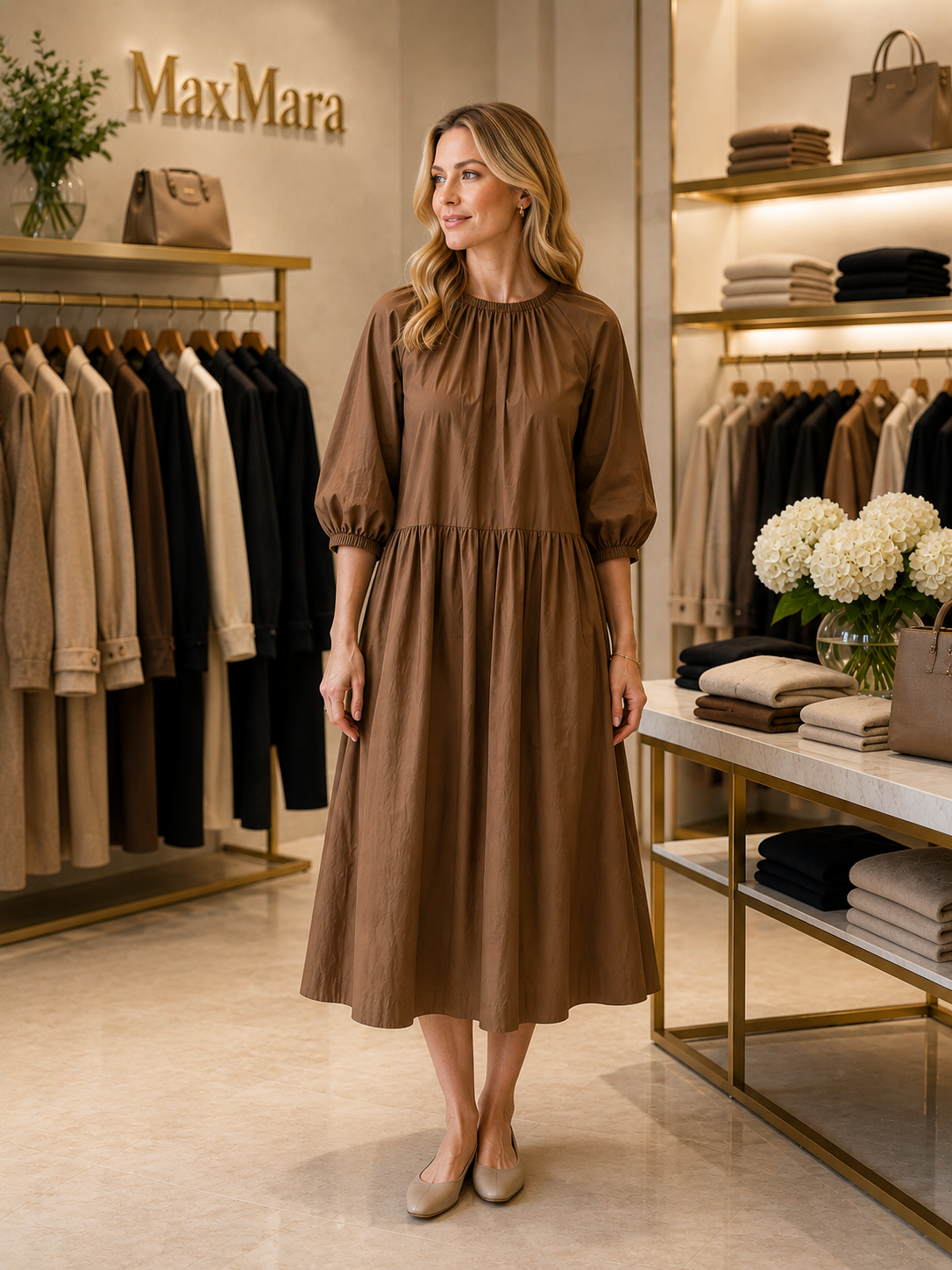 Max Mara Chocolate Brown Midi Dress