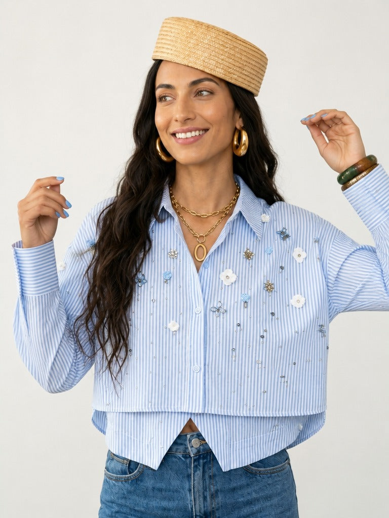 Radiant Striped Rhinestone Blouse
