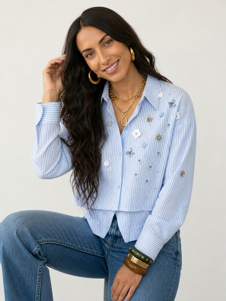 Radiant Striped Rhinestone Blouse