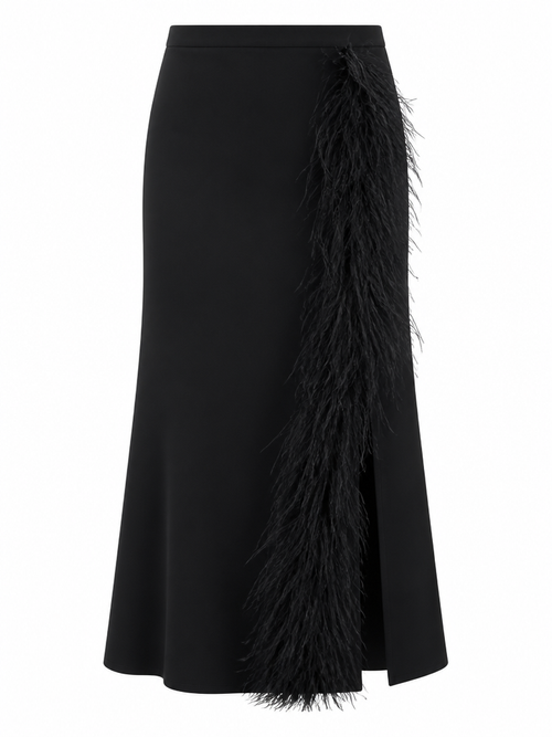 Daring Feather Slit Midi Skirt