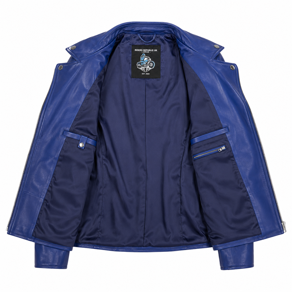 Women’s Blue Leather Blazer Jacket