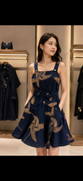 gant Navy & Gold Floral Midi Dress