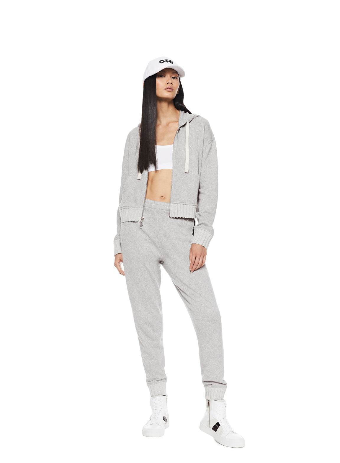 Cropped Zip Hoodie (Light Grey Heather)