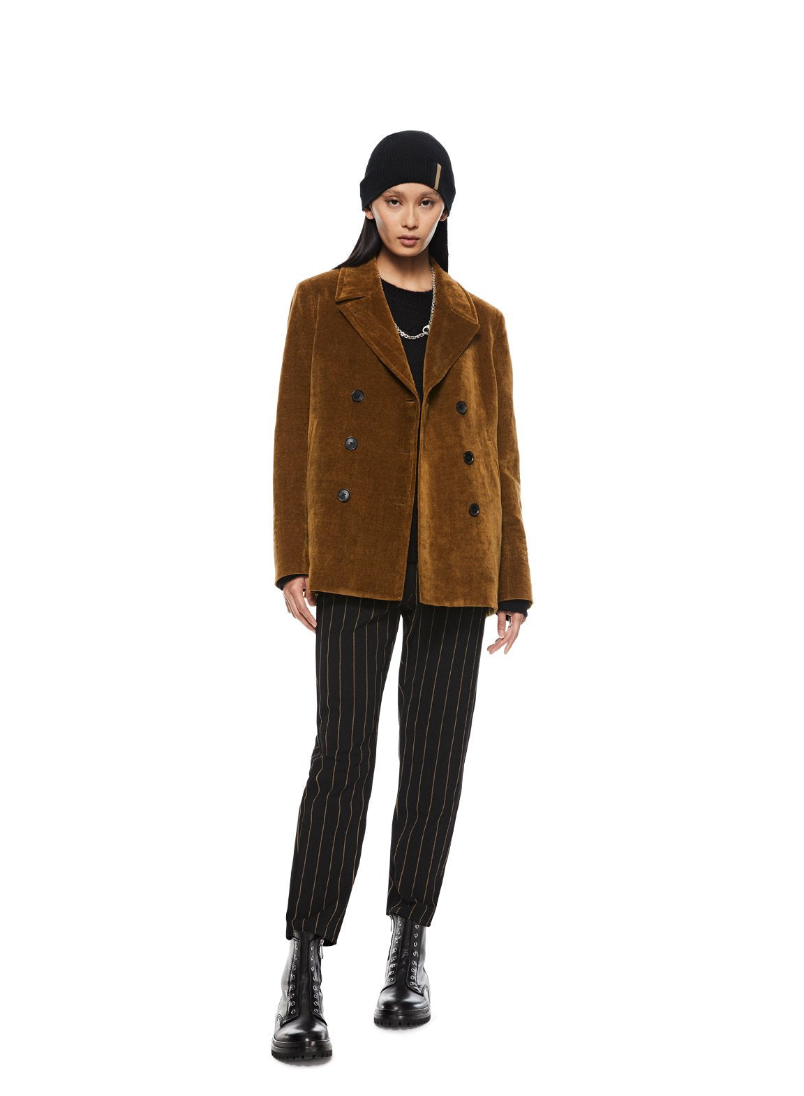 Linen-Blend Velvet Peacoat