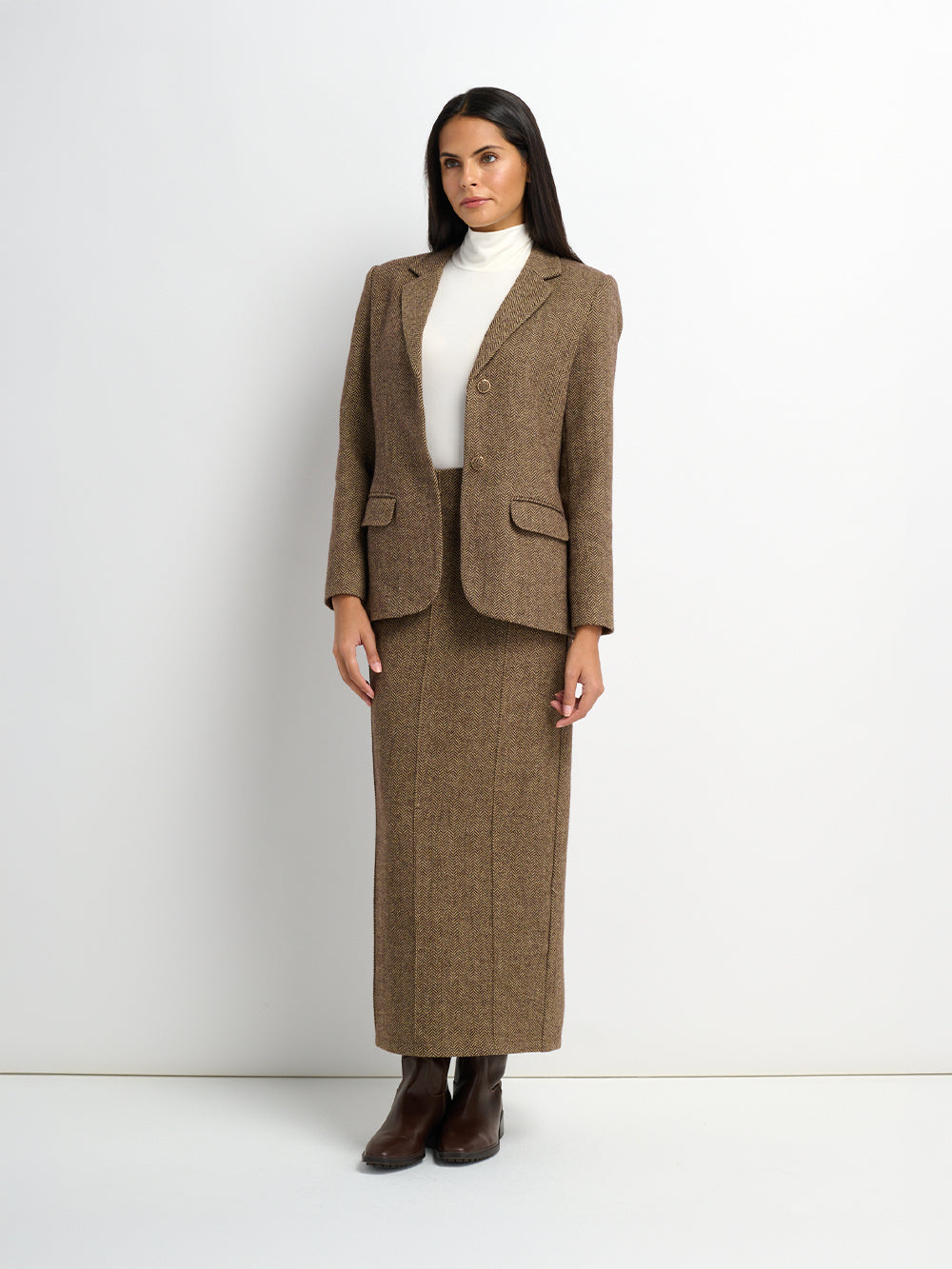 Herringbone Blazer - Brown/Tan