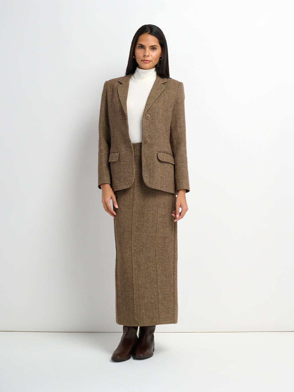 Herringbone Blazer - Brown/Tan