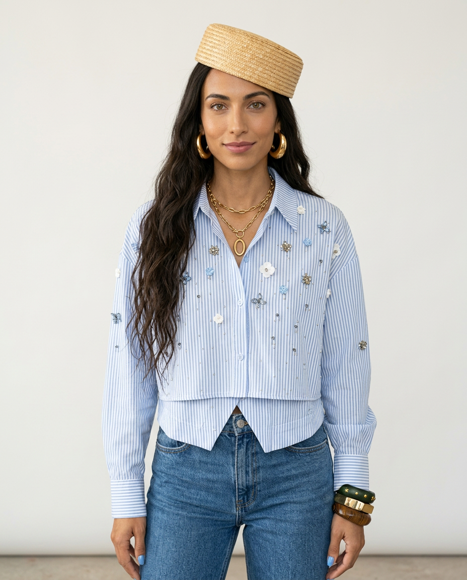 Radiant Striped Rhinestone Blouse